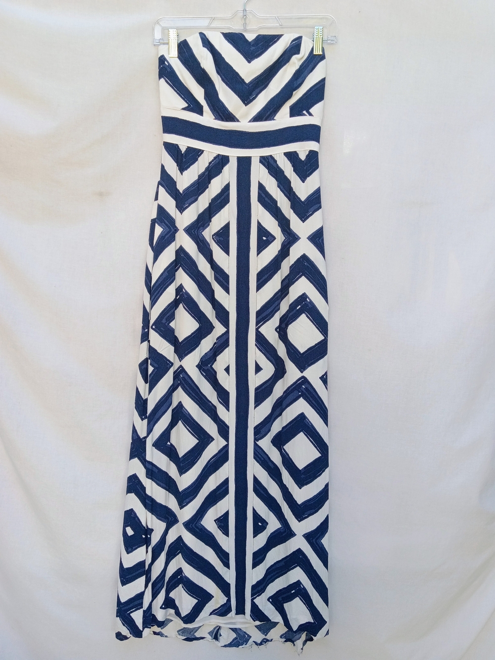 Vineyard Vines Navy and White Strapless Geometric Maxi Dress Minimalist XS 0